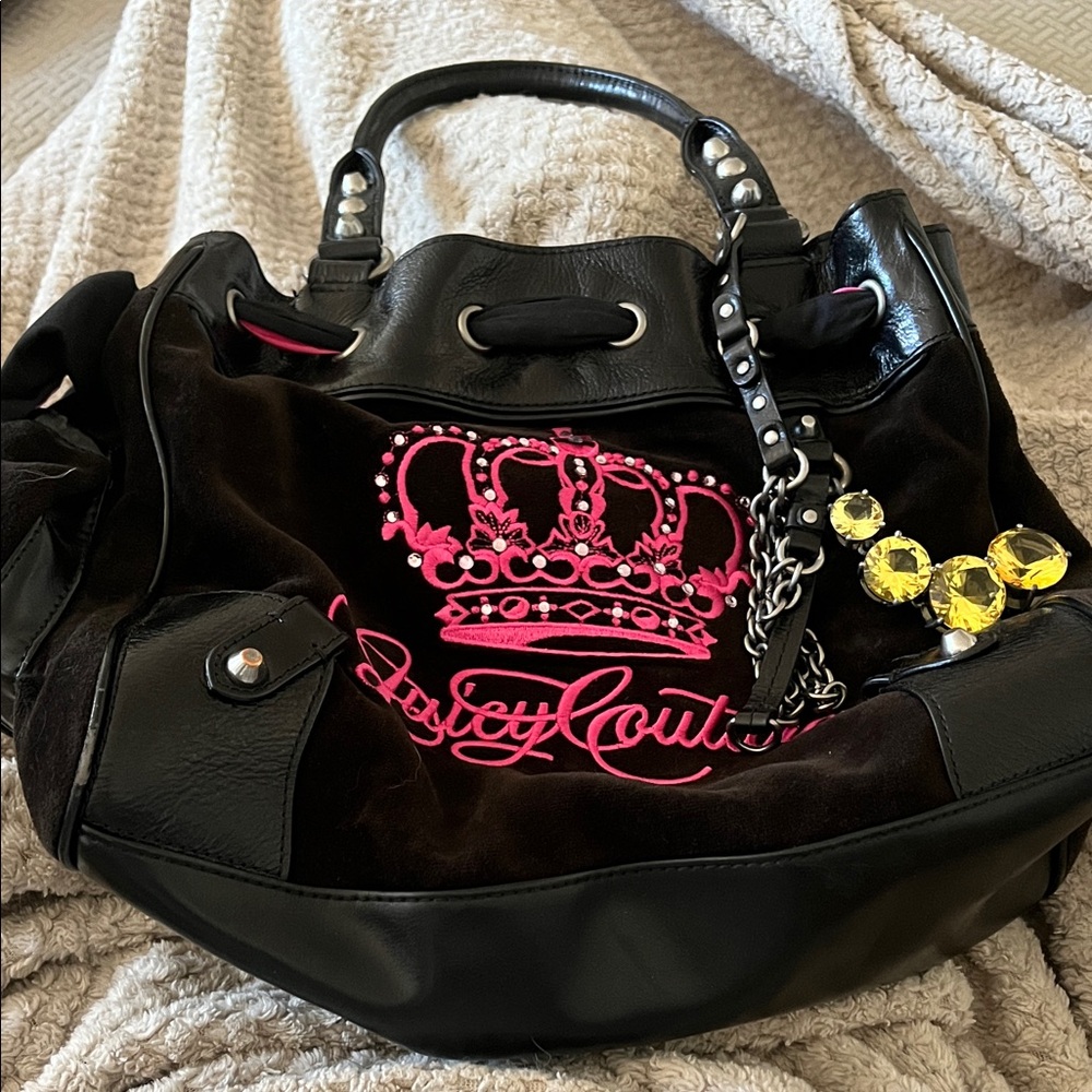 Juicy Couture Black and Pink Crown Shoulder Bag